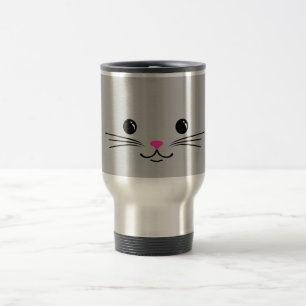 Taza De Viaje Diseño animal lindo de la cara del gato de plata