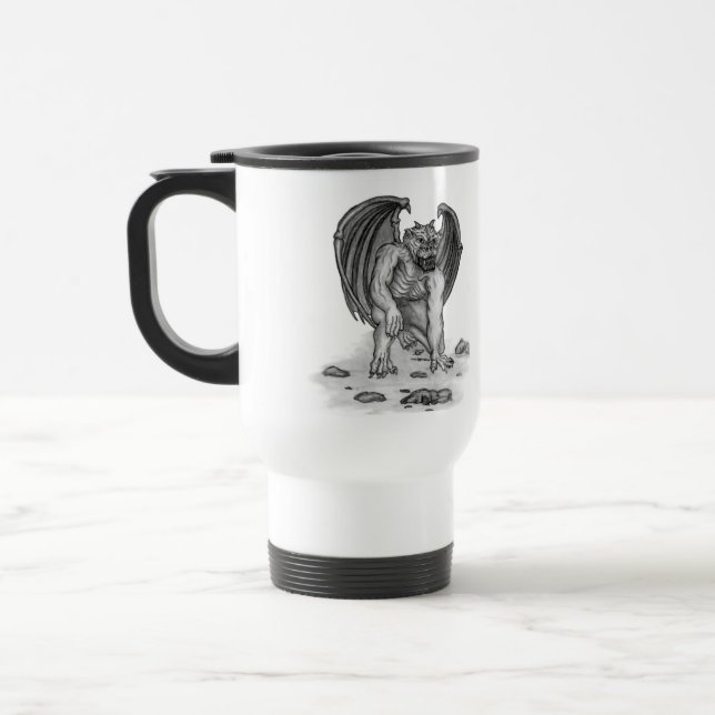 Taza De Viaje Diseño blanco y negro de Golem Gargoyle (Izquierda)