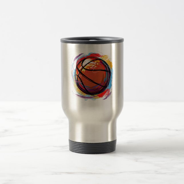 Taza De Viaje Diseño de baloncesto pintado digitalmente (Centro)