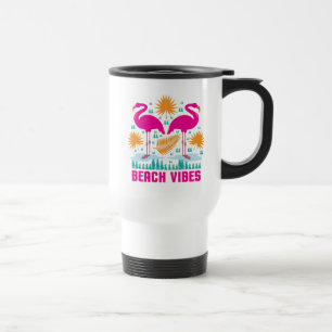 Taza De Viaje Diseño de Flamencos Rosas Beach Vibes