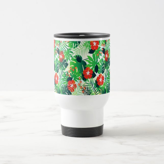 Taza De Viaje Diseño de flores tropicales rojas (Centro)