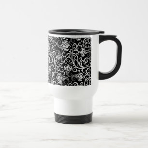 Taza De Viaje Diseño de fondo de flores dálmatas negras