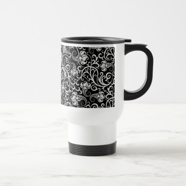 Taza De Viaje Diseño de fondo de flores dálmatas negras (Derecha)
