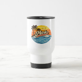 Taza De Viaje Diseño de nombre Retro Atardecer Mark