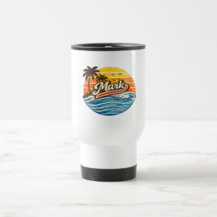 Taza De Viaje Diseño de nombre Retro Atardecer Mark