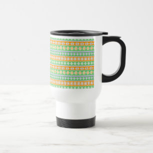 Taza De Viaje Diseño de patrones étnicos naranja verde lindo