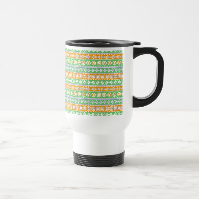Taza De Viaje Diseño de patrones étnicos verdes naranjas (Derecha)