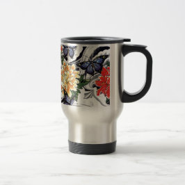 Taza De Viaje Diseño de tatuaje de peonía amarilla y mariposa