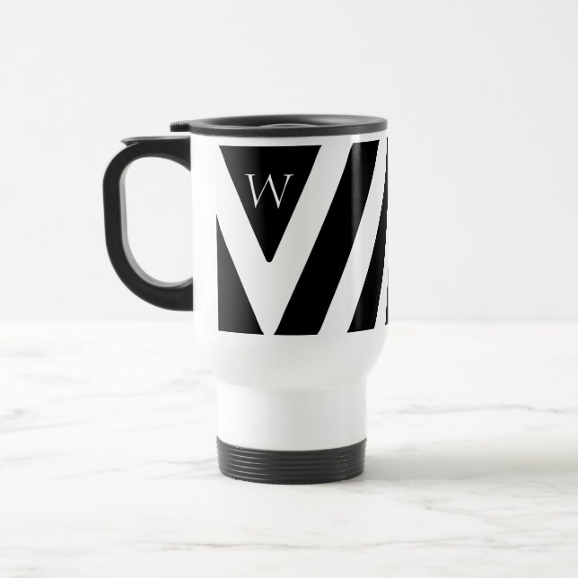 Taza De Viaje Diseño elegante a rayas en blanco y negro inicial (Izquierda)