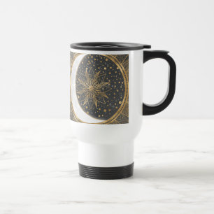 Taza De Viaje Diseño elegante Doodles dorados Sun Moon Mandala