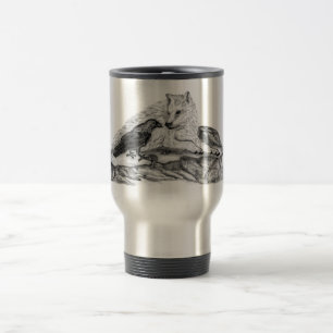 Taza De Viaje Diseño en blanco y negro de Wolf y Raven