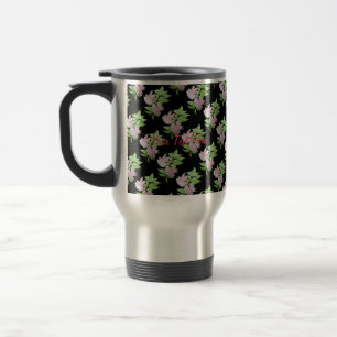 Taza De Viaje diseño floral flores negras y rosas