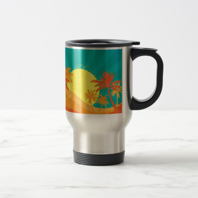 Taza De Viaje Diseño retro tropical de la resaca de la playa de (Derecha)