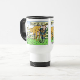 Taza De Viaje Divertido agricultor de lácteos en el día de apert