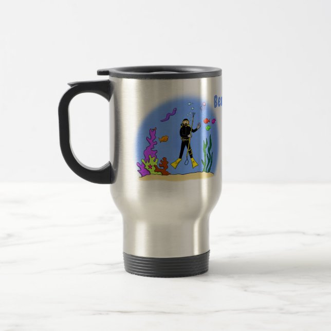 Taza De Viaje Divertido buceador de scuba y personalizado de cri (Izquierda)