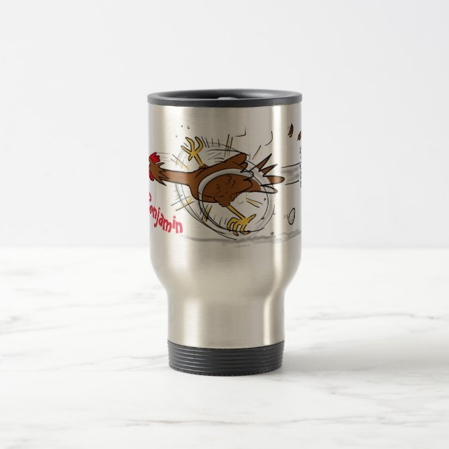 Taza De Viaje Divertido ilustracion de pollo fresco y personaliz (Centro)