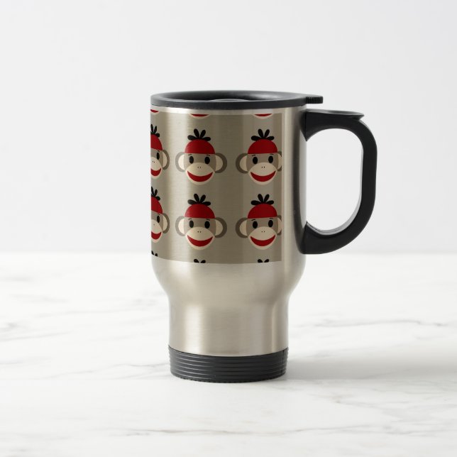 Taza De Viaje Divertido Sonreír El Mono Rojo Sock Patrones felic (Derecha)