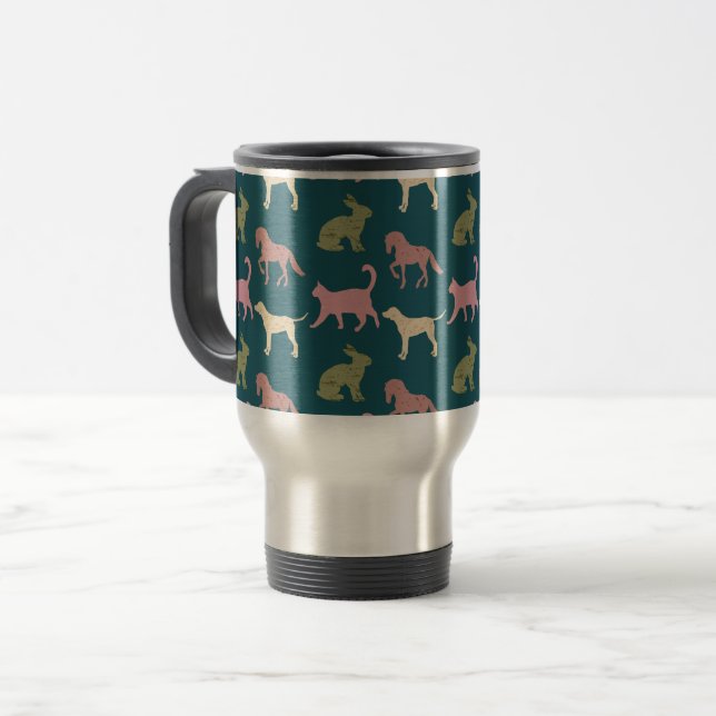 Taza De Viaje Dog Cat Horse Animal Silhouettes Pattern (Anverso izquierdo)