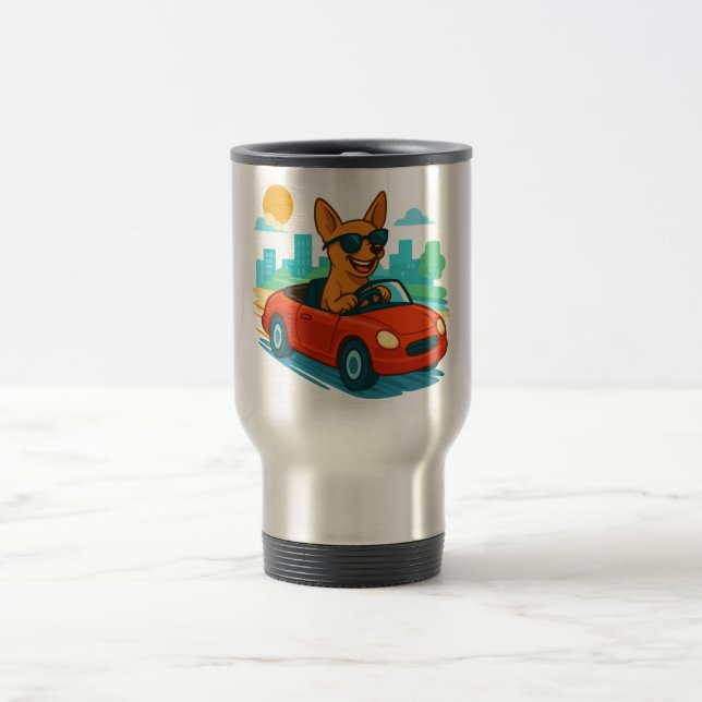 Taza De Viaje Dog Driving Red Car Cartoon Travel Mug (Centro)