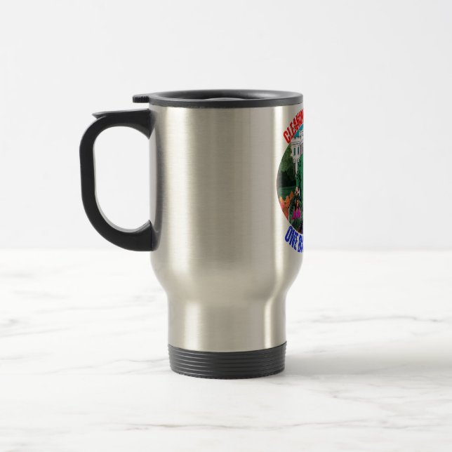 TAZA DE VIAJE DONALD TRUMP LIMPIANDO A ESTADOS UNIDOS UNA BOLSA  (Izquierda)