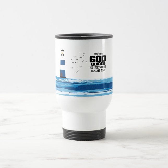 Taza De Viaje Donde Dios guía que provee música de viaje (Centro)