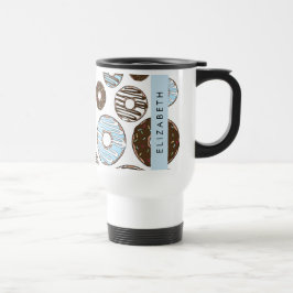 Taza De Viaje Donuts azules, donuts marrones, rociadores, tu nom