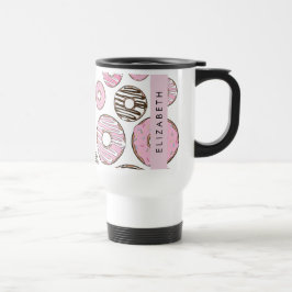 Taza De Viaje Donuts rosados, Donuts blancos, rociadores, tu nom