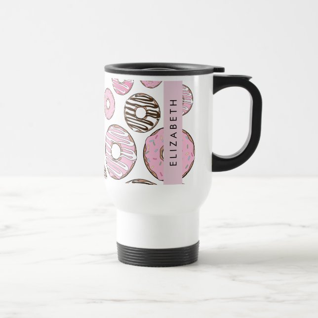 Taza De Viaje Donuts rosados, Donuts blancos, rociadores, tu nom (Derecha)