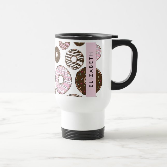 Taza De Viaje Donuts rosados, donuts marrones, rociadores, tu no (Derecha)