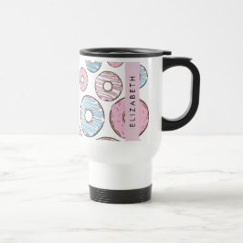 Taza De Viaje Donuts rosas, donuts azules, rociadores, tu nombre