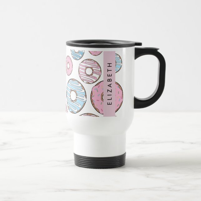 Taza De Viaje Donuts rosas, donuts azules, rociadores, tu nombre (Derecha)