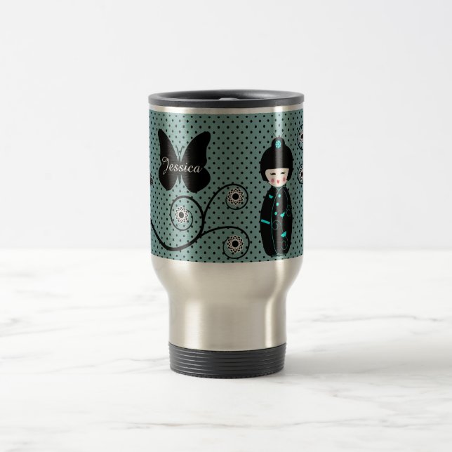 Taza De Viaje Dot japonés de polka personalizado (Centro)