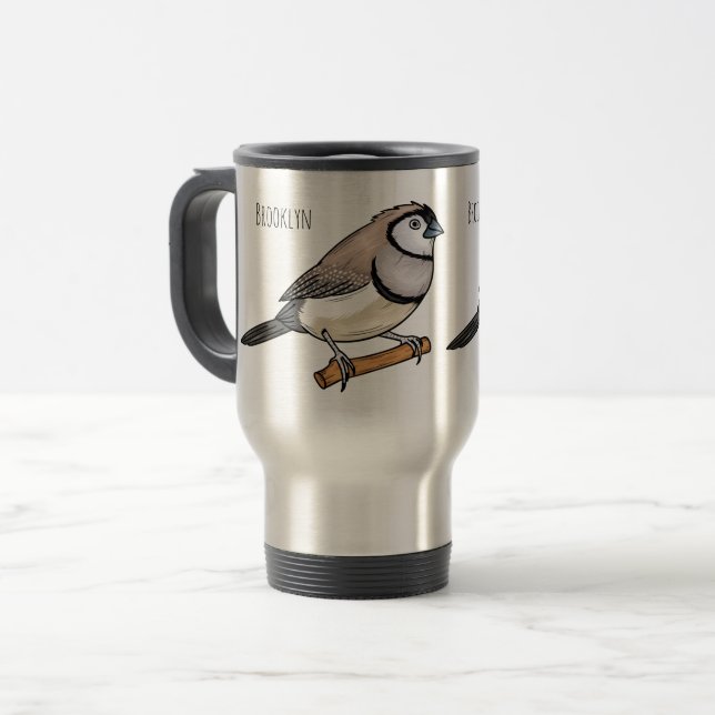 Taza De Viaje Double-barred finch bird cartoon illustration  (Anverso izquierdo)