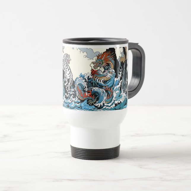 Taza De Viaje Dragón Azul y Tigre Blanco. Ilustración (Anverso derecho)