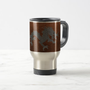 Taza De Viaje Dragón butanés sobre cuero