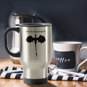 Taza De Viaje Dragón de vuelo tribal negro Fantasía blanco
