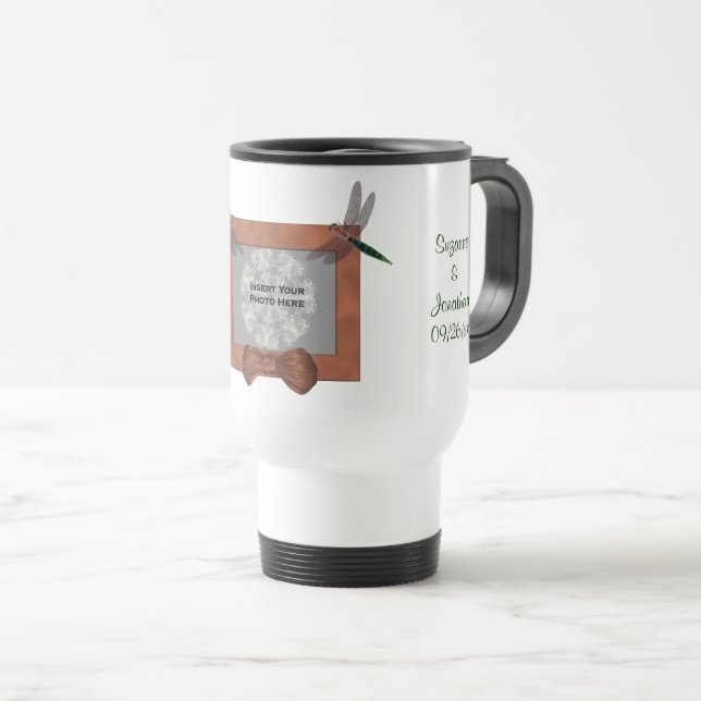 Taza De Viaje Dragonfly Frame Personalized Wedding Photo  (Anverso derecho)