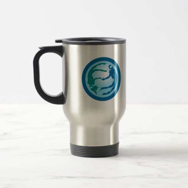 Taza De Viaje Dúo del salto con las profundidades del mar azul (Izquierda)
