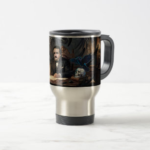 Taza De Viaje Edgar A. Poe Componiendo El Cuervo En Sueños Gótic