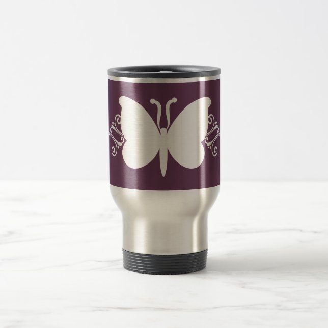 Taza De Viaje Eggplant Butterfly Swirls Mug (Centro)