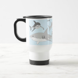 Taza De Viaje El animado Ilustracion verde de los tiburones oceá