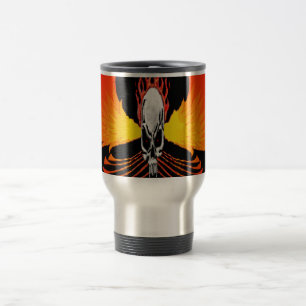Taza De Viaje El cráneo Phoenix flamea la taza negra del viaje