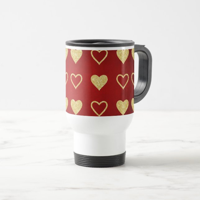 Taza De Viaje El día de San Valentín Red Luxury Golden Hearts (Anverso derecho)