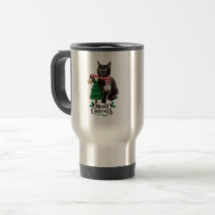 Taza De Viaje El gato negro alegre celebra la Navidad