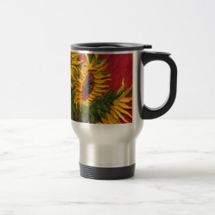 Taza De Viaje El girasol amarillo de París en fondo rojo