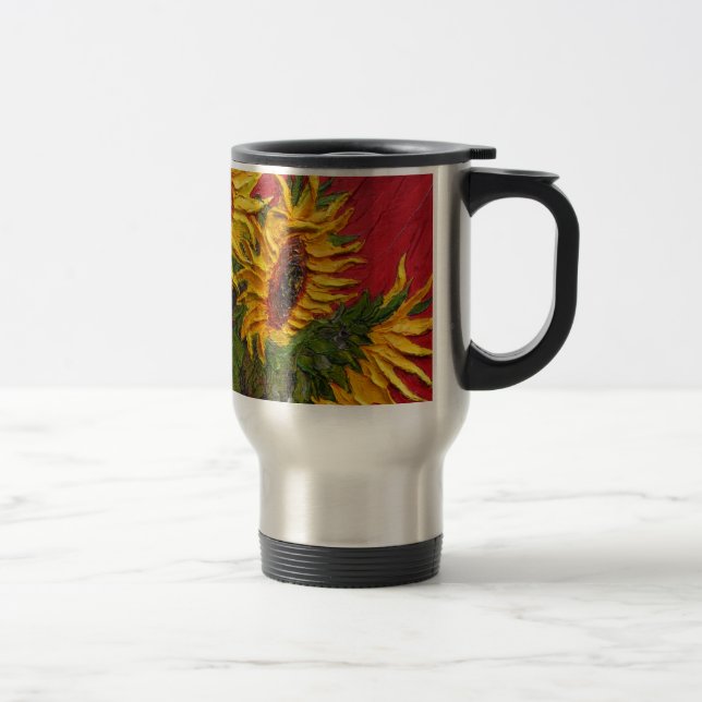 Taza De Viaje El girasol amarillo de París en fondo rojo (Derecha)