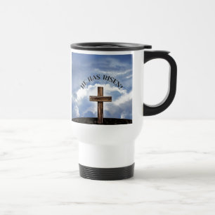 Taza De Viaje Él Ha Resucitado Cruz Áspera Cielo