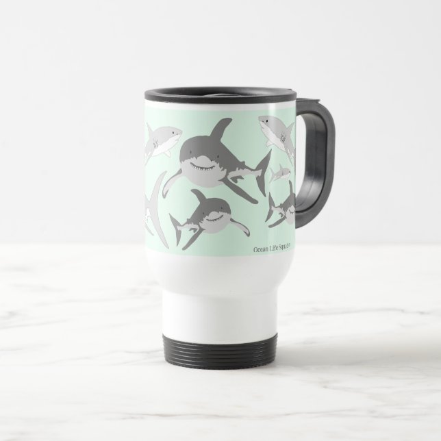Taza De Viaje El juguetón diseño azul de los tiburones del océan (Anverso derecho)