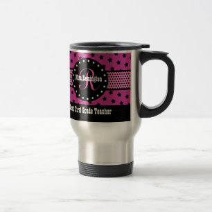 Taza De Viaje El mejor 1r rosa del monograma del PROFESOR del