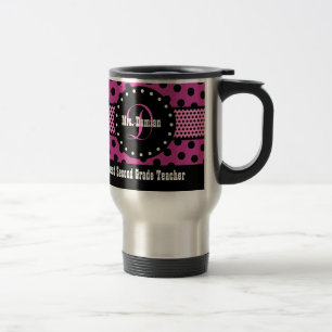 Taza De Viaje El mejor 2do rosa del monograma del PROFESOR del